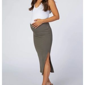 Pink Blush  maternity ribbed midi skirt